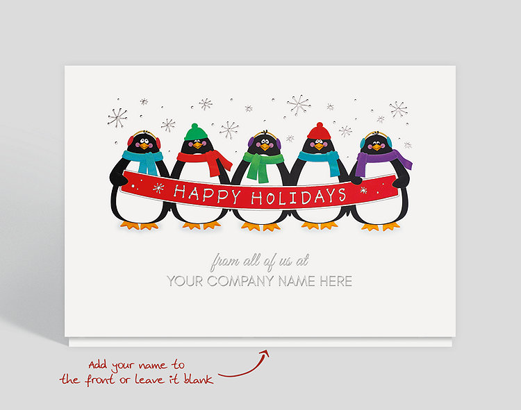 Childminder Christmas Card Red/White/Silver Penguins Foil Detail PENGUINS/TREE 