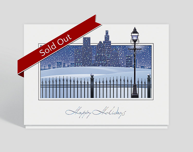 Glittering City Silhouette Holiday Card