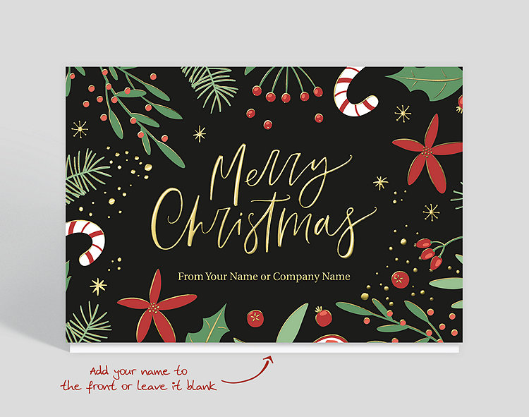 Berries & Candy Canes Christmas Card - Greeting Cards
