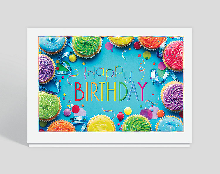 Colorful Cupcakes Birthday Card - Greeting Cards