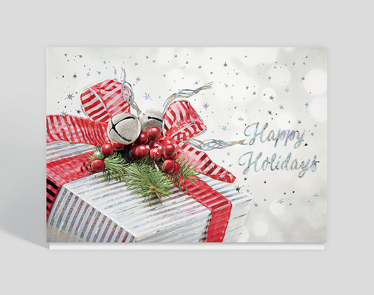 Silvery Gift Holiday Card - Greeting Cards