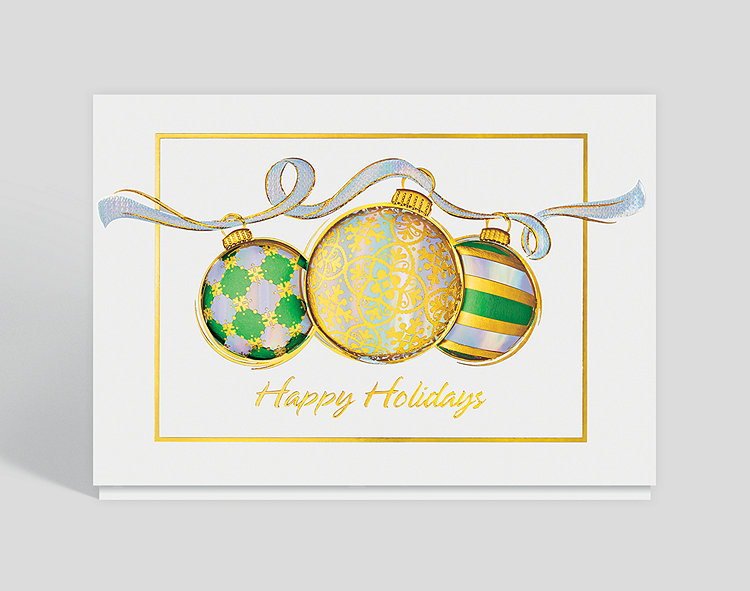 Ornaments On A Ribbon Holiday Card - Greeting Cards