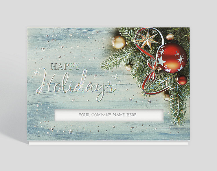 Sparkling Ornaments & Pines Holiday Card - Greeting Cards
