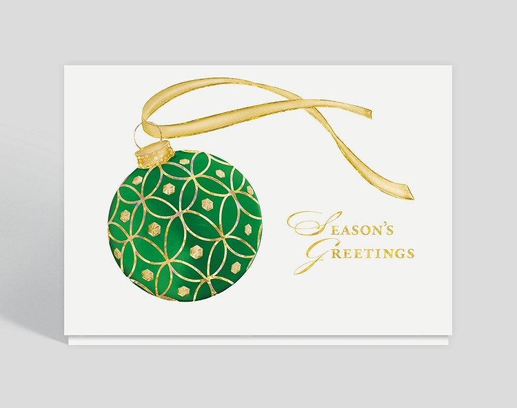 Season's Greetings Emerald Jeweled Ornament Christmas Card - Greeting Cards