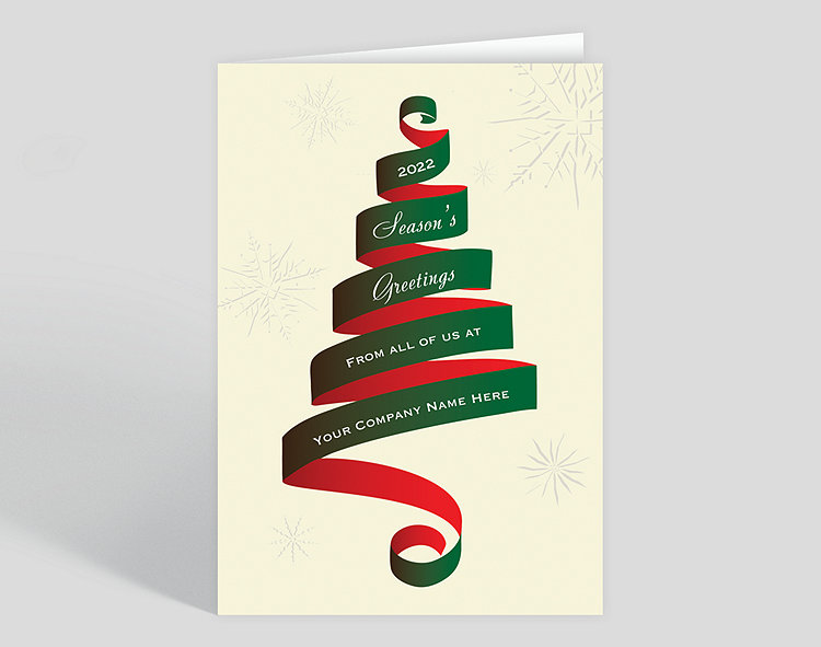 Ribbon Tree Christmas Card, 1020476 - Business Christmas Cards