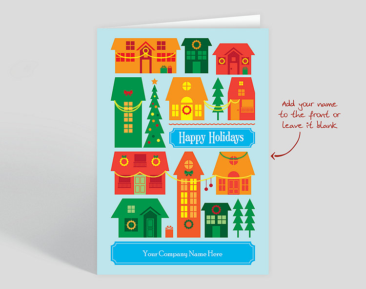 Festive Town Holiday Card - Greeting Cards