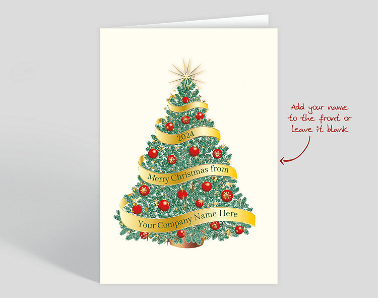 Golden Garland Holiday Tree Christmas Card - Greeting Cards