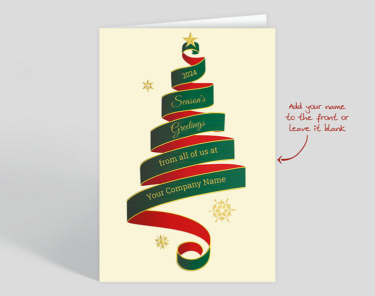 Ribbon Tree Christmas Card - Greeting Cards