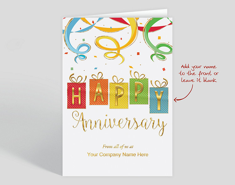Streamers & Gifts Anniversary Card - Greeting Cards