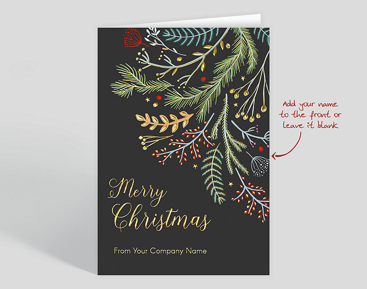 Merry Christmas Whimsical Boughs Card - Greeting Cards
