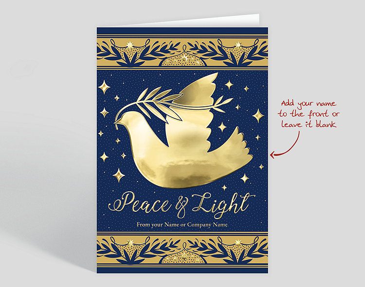 Peace & Light Golden Dove Hanukkah Card - Greeting Cards