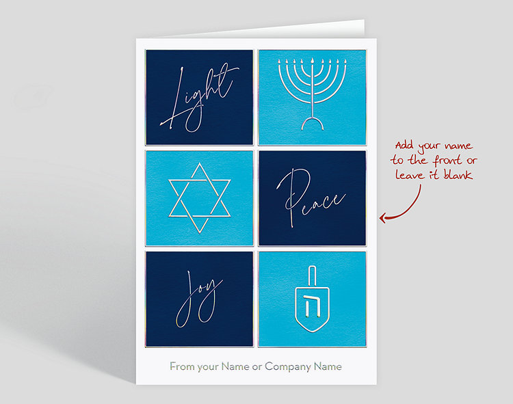 Checkered Light Peace Joy Hanukkah Card - Greeting Cards