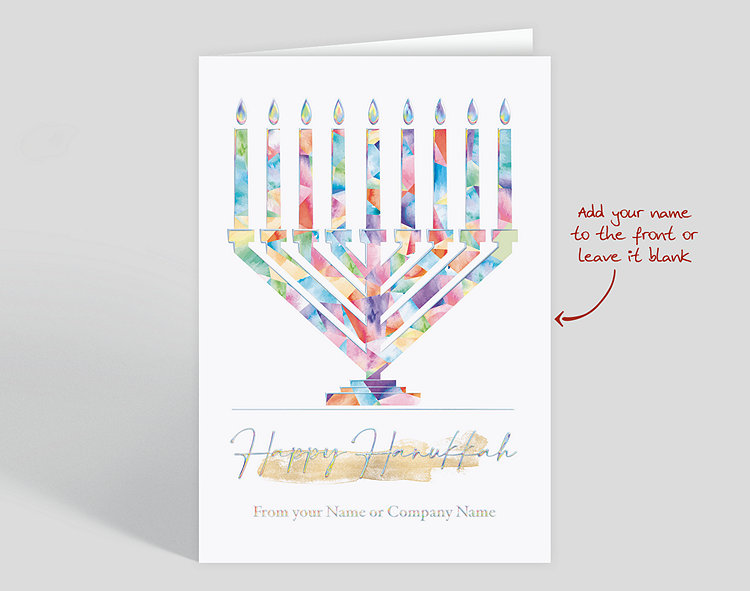 Mosaic Menorah Hanukkah Card - Greeting Cards