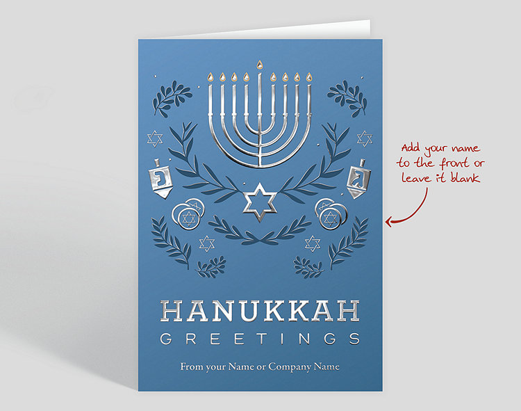 Silvery Hanukkah Greetings Card - Greeting Cards