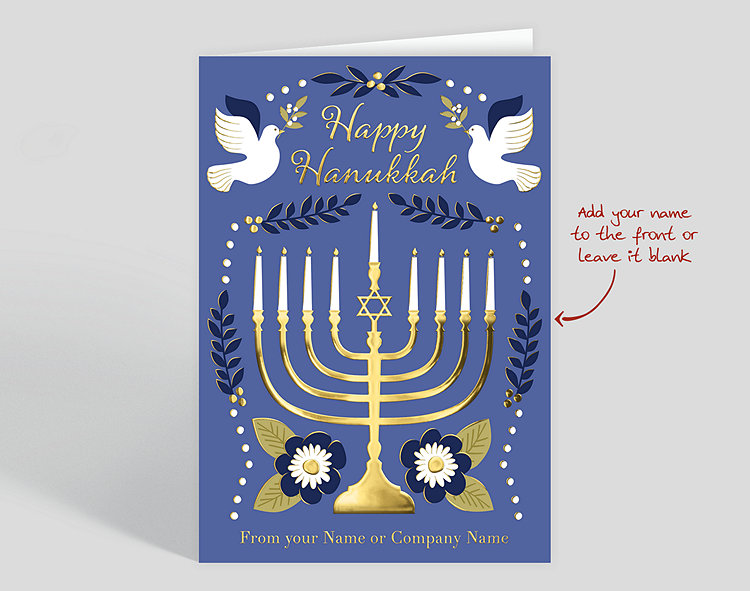 Hanukkah Doves Holiday Card - Greeting Cards
