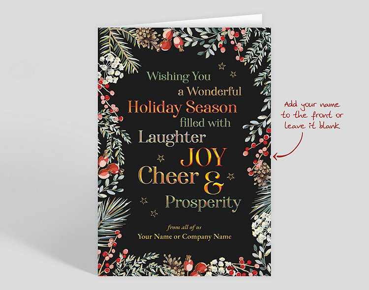 Laughter Joy Cheer And Prosperity Holiday Card - Greeting Cards