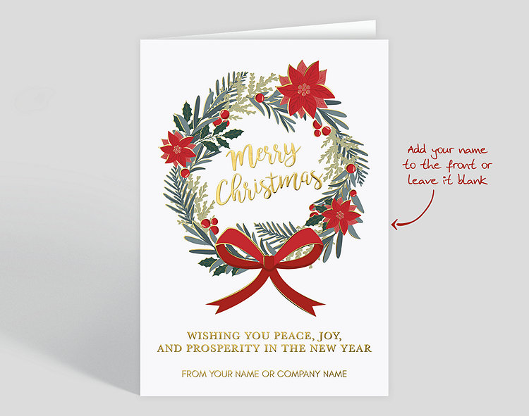 Christmas Wreath Prosperity Wishes Card - Greeting Cards