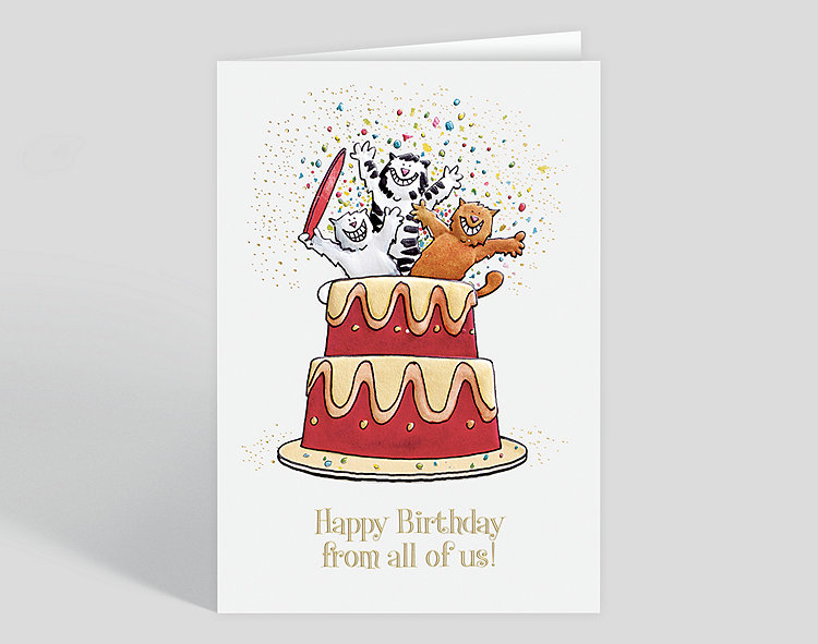 Cats A Poppin' Birthday Card - Greeting Cards