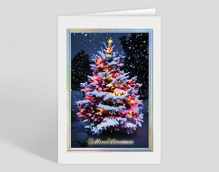 Colorfully Lit Tree Christmas Card - Greeting Cards