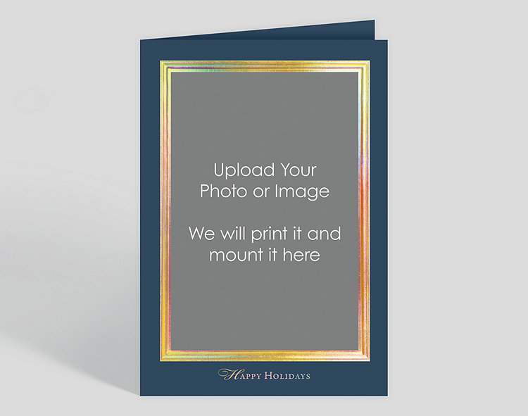 Gold Prismatic Border On Blue Happy Holidays Custom Photo Mount - Vertical Card - Greeting Cards