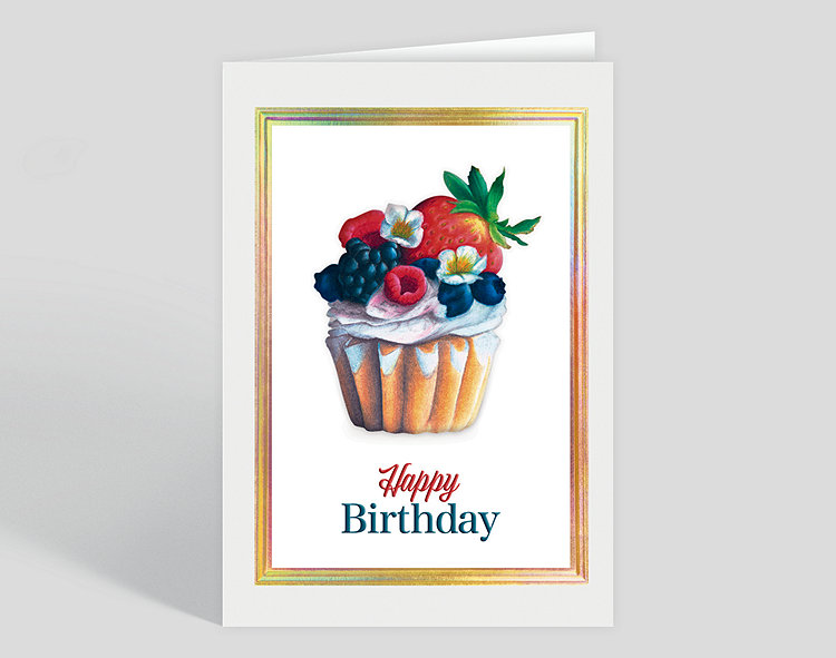 Fruit-Filled Still Life Cupcake Birthday Card