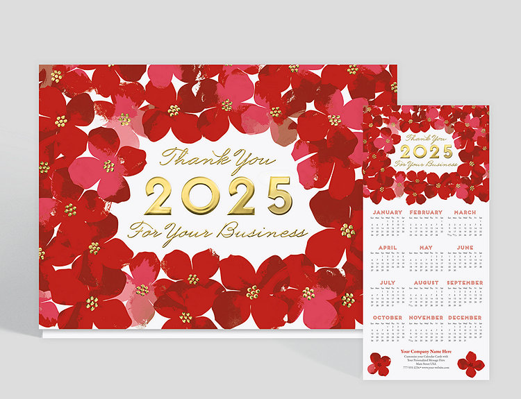 Red Floral Business Thank You Calendar Card - Greeting Cards